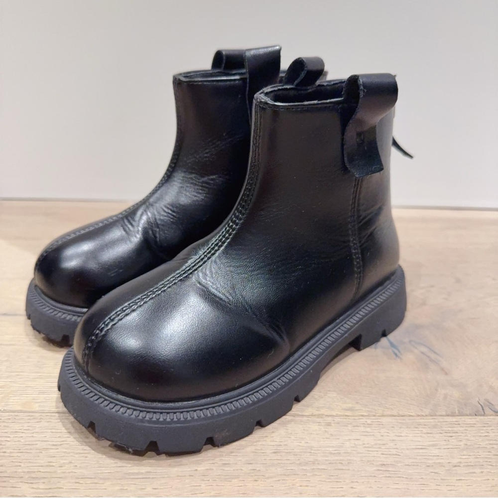 Girls Black Leather Ankle Boots